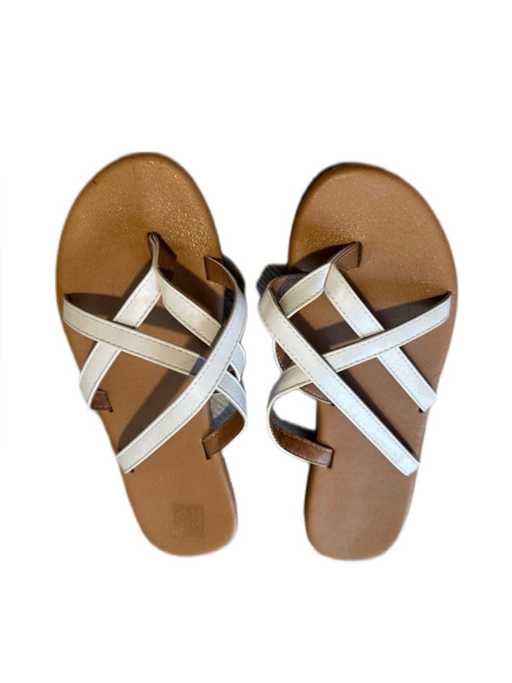 SHEIN White Crisscross Toe-Loop Sandals with Brown Footbed